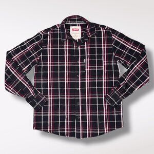 Levi’s Men’s Plaid Western Snap Shirt Black Red White Size Small